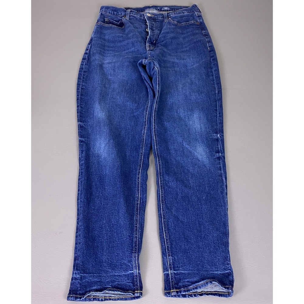 Old Navy Curvy Sky-Hi Straight Jeans Size 14 Tall Blue High Rise Button Fly